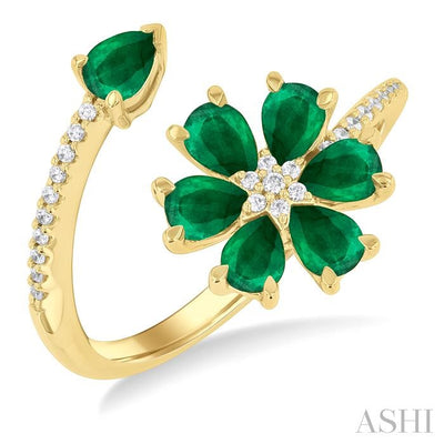 Blossom Pear Shape Gemstone & Diamond Fashion Open Ring