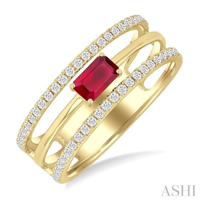 Emerald Shape East-West Gemstone & Diamond Layered Fashion Ring