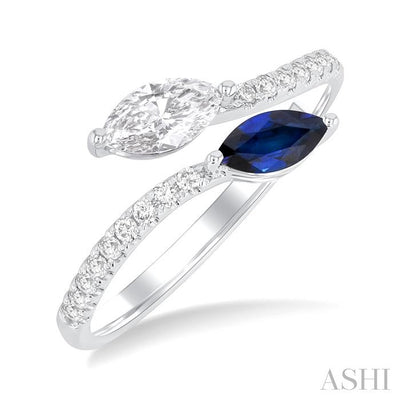 Marquise Shape Toi Et Moi Gemstone & Diamond Open Ring