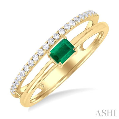 Emerald Shape East-West Gemstone & Diamond Ring