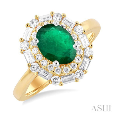 Oval Shape Gemstone & Baguette Halo Diamond Ring