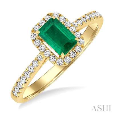 Emerald Shape Gemstone & Halo Diamond Ring