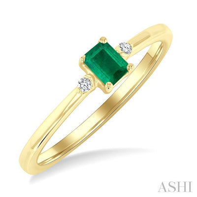 Emerald Shape Gemstone & Petite Diamond Fashion Ring
