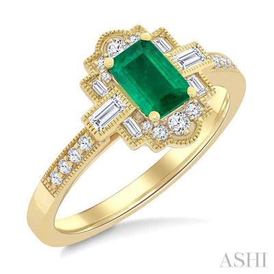 Emerald Shape Art Deco Gemstone & Diamond Fashion Ring