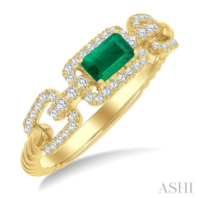 Emerald Shape Gemstone & Diamond Fashion Ring