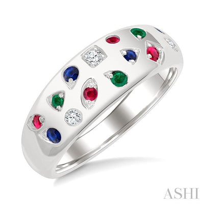 Mixed Shape Gemstone & Diamond Mosaic Fashion Wide Band