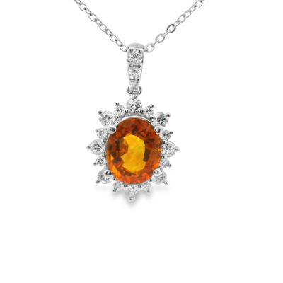 GIA Certified Orange Sapphire & Diamond Pendant