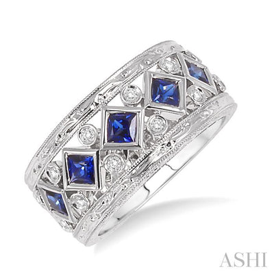Princess Shape Gemstone & Diamond Fashion Band