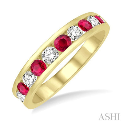 Channel Set Alternate Gemstone & Diamond Wedding Band