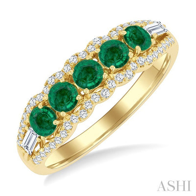 Round Shape 5 Gemstone & Diamond Ring