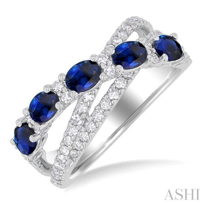 Criss Cross Oval Shape Gemstone & Diamond Fashion Ring