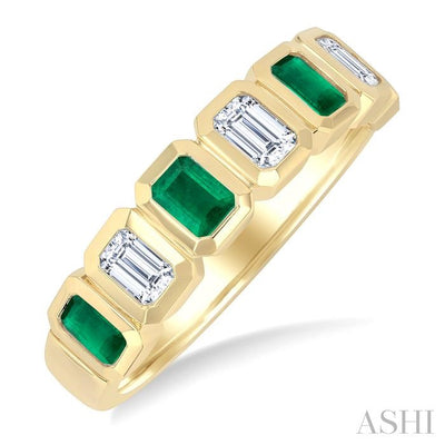 7 Alternate Emerald Shape Gemstone & Diamond Fashion Band