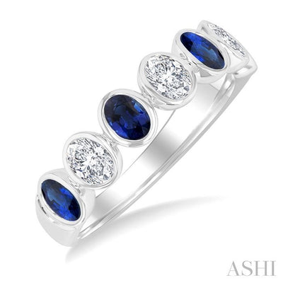 7 Alternate Oval Shape Gemstone & Diamond Fashion Band