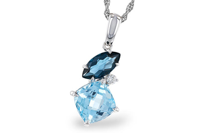London Blue Topaz, Sky Blue Topaz & Diamond Pendant