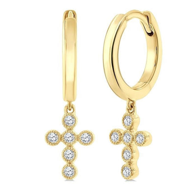 Diamond Cross Huggie Hoop Earrings