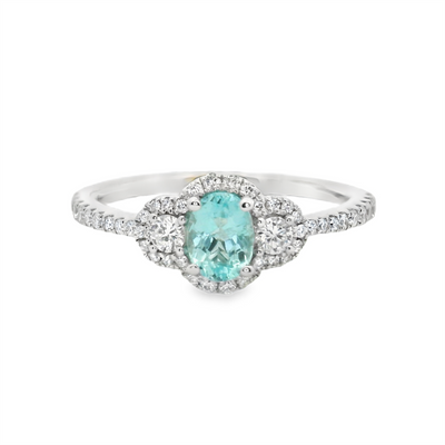 IGI Certified Paraiba Tourmaline & Diamond Three Stone Ring
