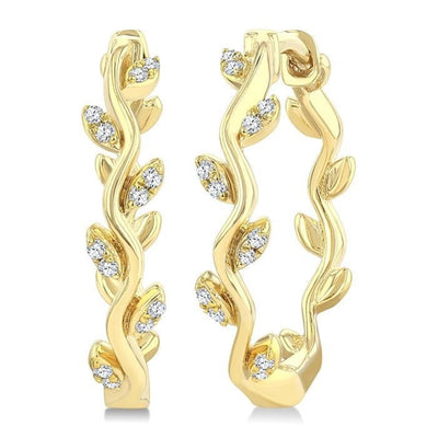 Diamond Leaf Hoop Earrings