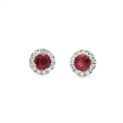 Ruby & Diamond Halo Stud Earrings