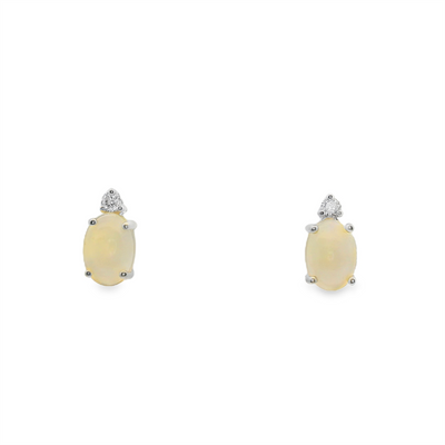 Ethiopian Opal & Diamond Stud Earrings