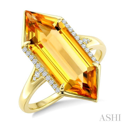 Hexagon Shape Gemstone & Diamond Ring