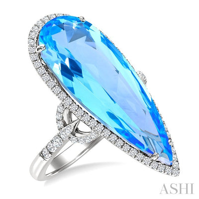 Evoque Gemstone Pear Shape & Halo Diamond Ring