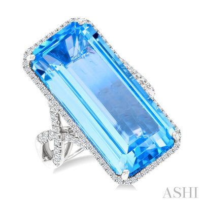 Evoque Gemstone Emerald Shape & Halo Diamond Ring