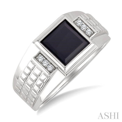 Princess Shape Men's Onyx Diamond Ring