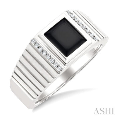 Emerald Shape Men's Onyx Diamond Ring
