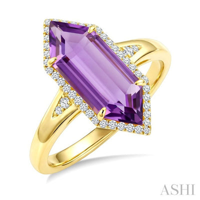 Evoque Gemstone Hexagon Shape & Halo Diamond Ring