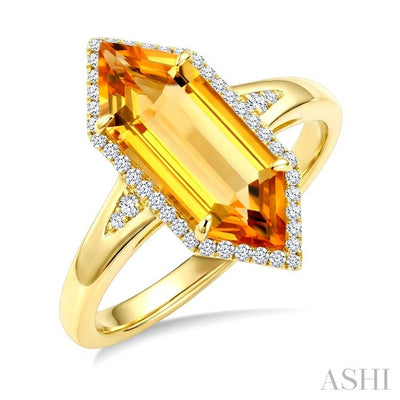 Hexagon Shape Gemstone & Halo Diamond Ring