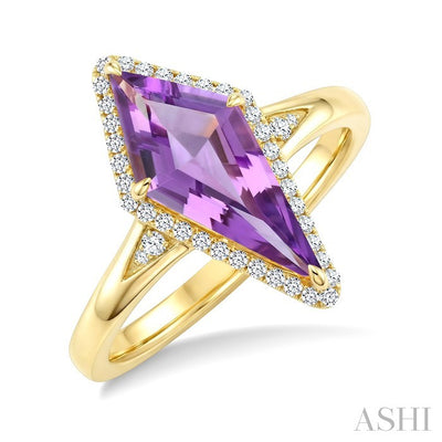 Evoque Gemstone Kite Shape & Halo Diamond Ring