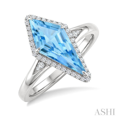 Evoque Gemstone Kite Shape & Halo Diamond Ring