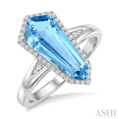 Shield Shape Gemstone & Halo Diamond Ring