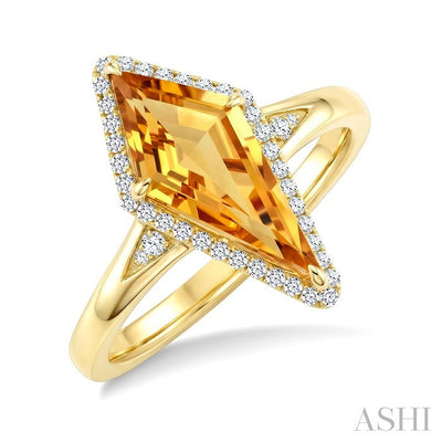 Evoque Gemstone Kite Shape & Halo Diamond Ring