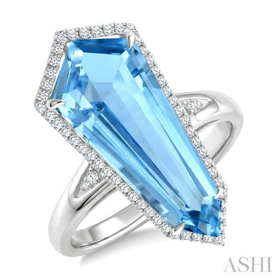 Evoque Gemstone Shield Shape & Halo Diamond Ring