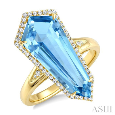 Evoque Gemstone Shield Shape & Halo Diamond Ring