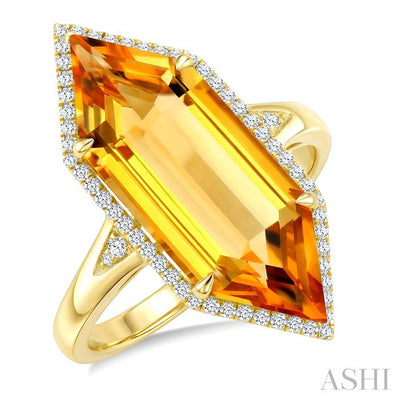 Hexagon Shape Gemstone & Halo Diamond Ring