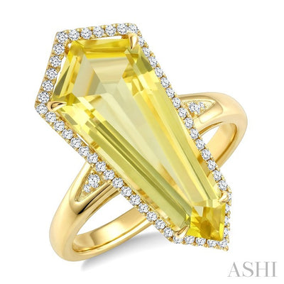 Evoque Gemstone Shield Shape & Halo Diamond Ring
