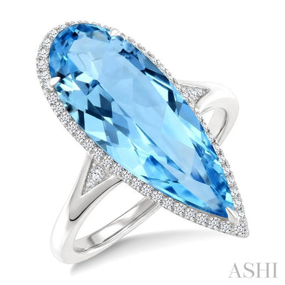 Evoque Gemstone Pear Shape & Halo Diamond Ring