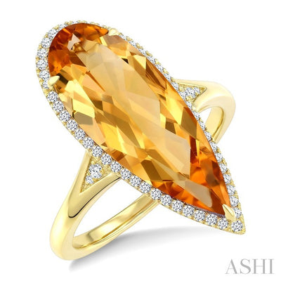 Evoque Gemstone Pear Shape & Halo Diamond Ring