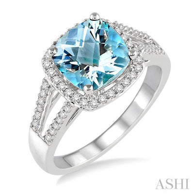 Cushion Shape Gemstone & Halo Diamond Ring