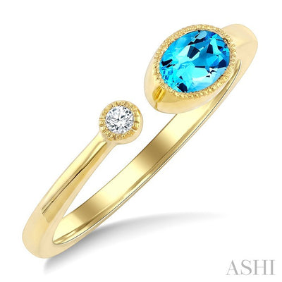 Oval Shape Gemstone & Diamond Open Ring