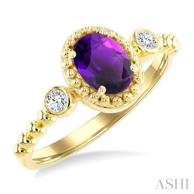 Bead Oval Shape Gemstone & Diamond Ring