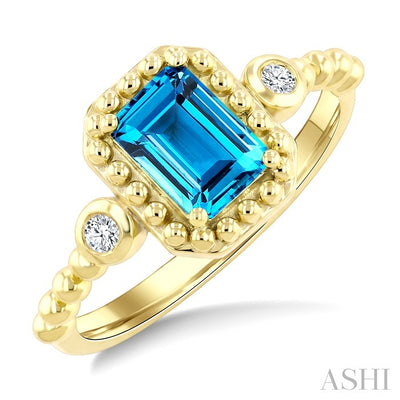 Bead Emerald Shape Gemstone & Diamond Ring