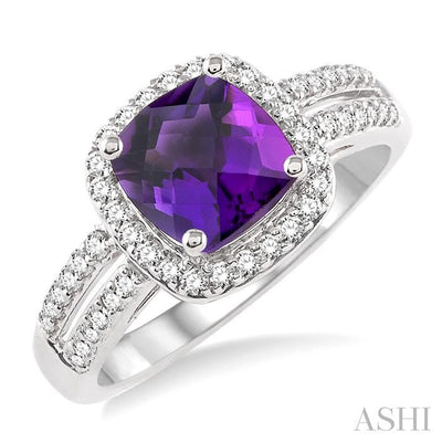 Cushion Shape Gemstone & Halo Diamond Ring