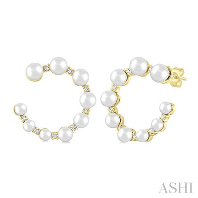 Graduated Pearl & Diamond Half Hoop Earrings