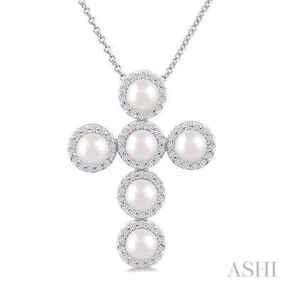Cross Pearl & Halo Diamond Fashion Pendant