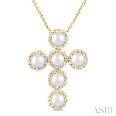 Cross Pearl & Halo Diamond Fashion Pendant