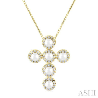 Cross Pearl & Halo Diamond Fashion Pendant