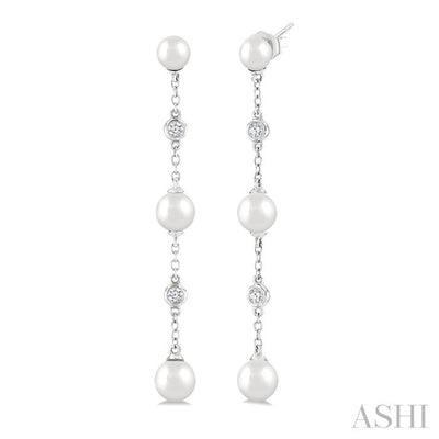 Pearl & Diamond Station Long Chain Earrings